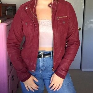 red biker jacket